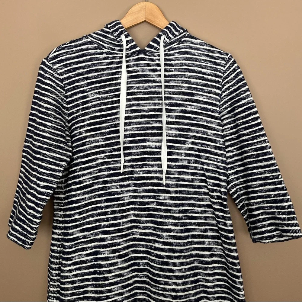 {Lou & Grey} Hooded Swimsuit Cover Up Dress in Blue & White - Womens Small - Picture 2 of 8
